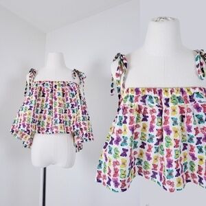 Butterfly Tube Top Bandeau Strapless Vintage Puffy Milkmaid Peasant Sleeveless